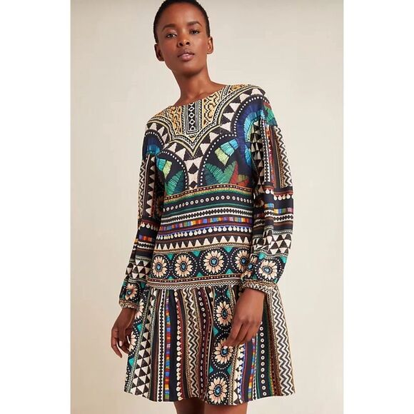 Farm Rio Carlotta abstract Patterned long sleeves tunic Dress - Picture 1 of 10